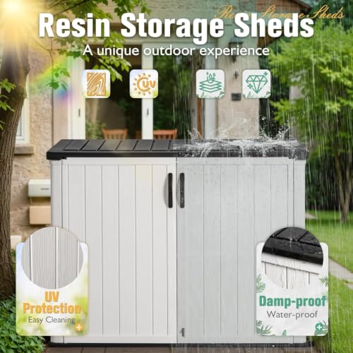 Image of Greesum Outdoor Storage Cabinet 30 CuFt, Resin Large Storage Box Weather Resistance with Lockable Doors, Easy to Assemble, Horizontal Storage Shed for Garden, Patio, Backyard, White (Without Shelf)