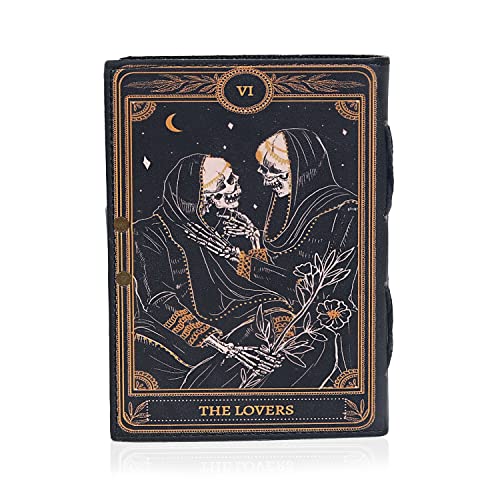 C Cuero Book Of Spells Leather Journal Deckle Edge Paper Grimoire Printed Journal The Lovers Tarot Notebook Spiral Gothic Notebook Skull Lover Antique Vintage Leather Journals For Men And Women #TOP3