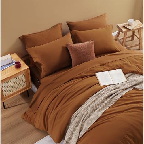 Image of King Size Comforter Set- 7 Pieces Prewashed Bed in a Bag King Bedding Sets | Soft All Season Comforter with Sheets, Pillow Shams & Pillowcases,Terracotta
