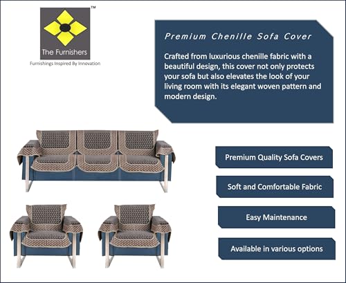 Image of Premium Chenille Woven Anti-Slip 5 Seater Sofa Cover with Armt Rest | L-Shape Sofa Seat Protector for Living Room | Durable & Stylish Slipcover - Dark Grey 3D
