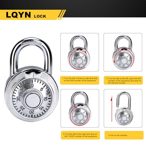 Image of Combination Lock, LQYN Standard Dial Combination Lock, Pack of 48; Silver Turnplate, 2 in. Wide, Fixed Three Digital Combination, for School, Gym & Locker, Toolbox, Gate
