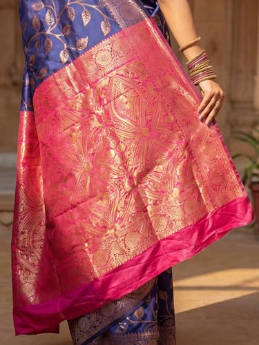 Image of AKHILAM Women's Kanjivaram Woven Soft Silk Saree With Blouse Piece