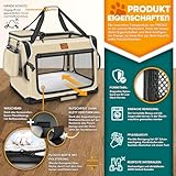TRESKO® Hundebox faltbar inkl. Leckmatte, Spatel & Reflektoren M 61x42x42cm | Transportbox für Hunde und Katzen | Hundetransportbox Auto für kleine & große Hunde | Hundetasche robust Beige