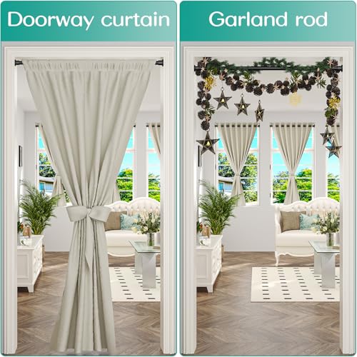 Image of Tension Curtain Rod by EZFurni, 28 to 42 Inch, Adjustable Curtain Rods No Drilling, Heavy Duty Tension Rod, Anti-Slip Spring Loaded Curtain Rods for Window, Closet, Door, Black