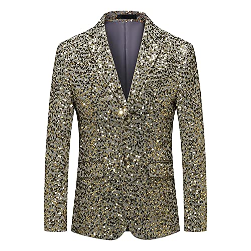 Sequin Blazer Men Shiny Tuxedo Party Dinner Prom One Button Suit Jacket
