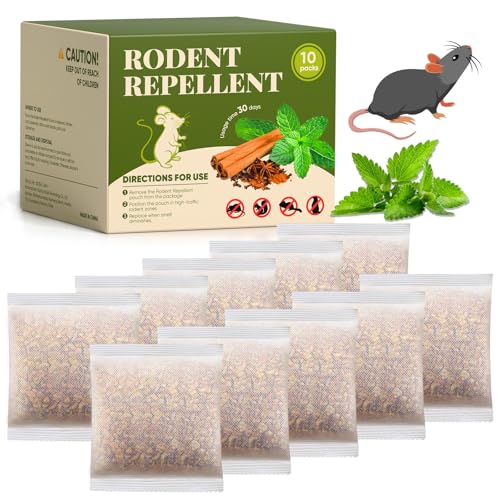 Pblovylu 10 Pack Mouse Repellent Pouches Rodent Mice Rat Repellent Outside Peppermint Oil Mice Deterrent for Indoor Outdoor, Natural Mouse Repeller Keep Rodent Squirrel Rats, Safe for Pets & Family