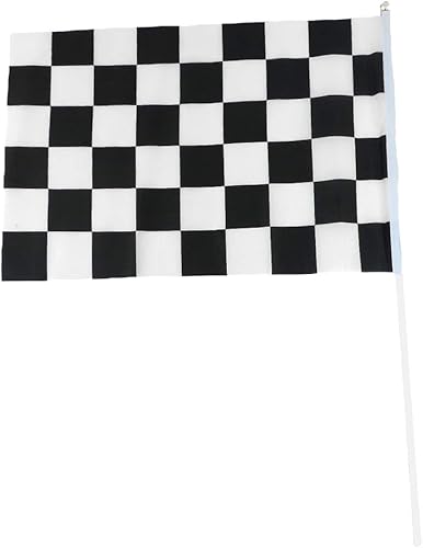 Miniatura 3 de Dos (2) banderas de carreras de tela blanca y negra a cuadros