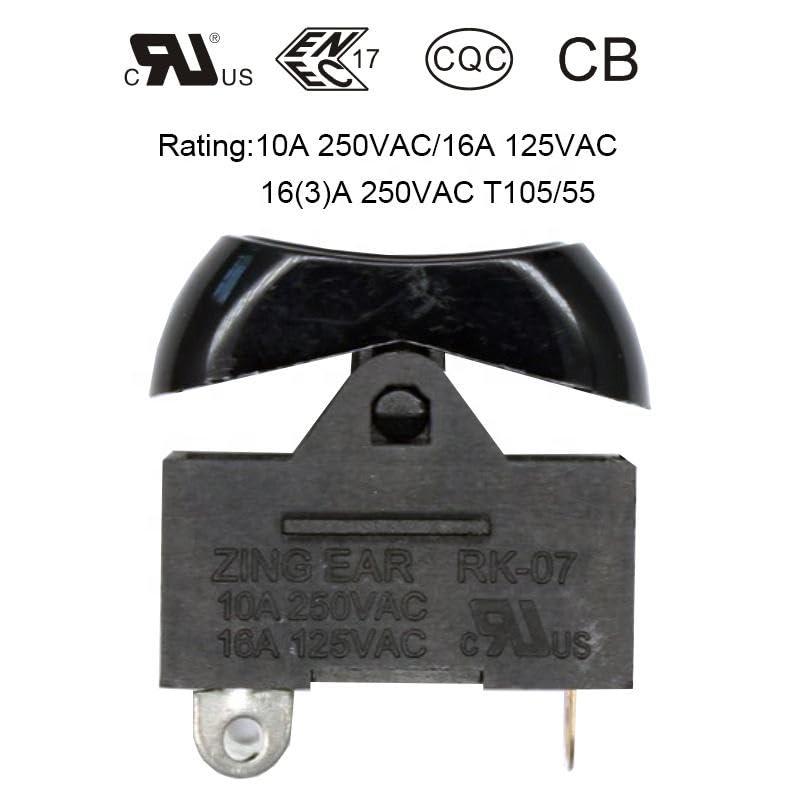 Zing Ear RK-07 3 Position 3 Pin Rocker Switch for Hair Dryer（2 PCS） | Manual Reset, 10A/16A High Current, 26 x 12.6 x 24.8mm, OFF/L-1/L1+2 Positions, 250VAC/125VAC Rated
