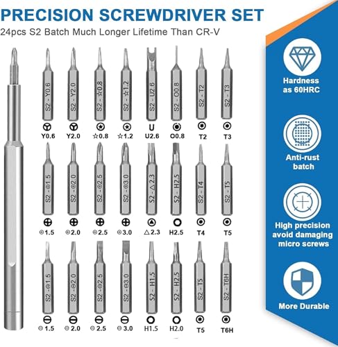 Image of DEVER 24-in-1 Precision Screwdriver Set with Magnetic Handle & Interchangeable Bits | Compact Portable Repair Tool Kit with Storage Case for Electronics, Mobile, PC, Watch, Home & Auto Repair-Black