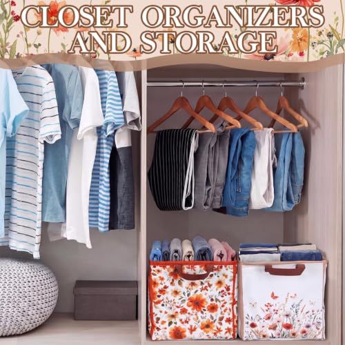 Image of Fourluoo 6 Pack Floral Storage Basket with Handles Clothes Storage Basket Bin Foldable Box Bins Organizer for Closet Shelf Nursery Kid Room Book Toy Chest(6, Fall Flowers)