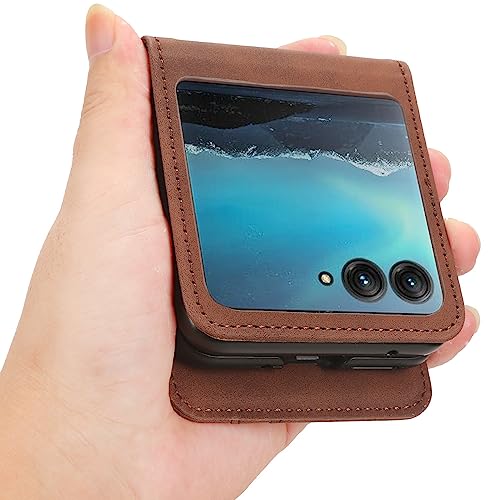 COQUE Case Motorola Razr 40 Ultra Shell,Side Magnetic Multi-Slot Business Card Holder Wallet Case,Flip Phone Cover for Motorola Razr 40 Ultra-Brown - Image 3