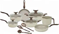 Dona Chefa, Super Jogo De Panelas 10 Peças Elegan Baunilha Tampa de Vidro Antiaderente, Conjunto de Panela para Cozinha Teflon