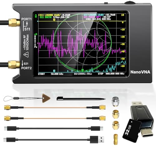 Image of AURSINC NanoVNA-H4 Vector Network Analyzer with 32GB Card, V4.4 9KHz-1.5GHz 4 inch Touchscreen Nano VNA Antenna Analyzer Ham Radio, HF VHF UHF Measuring S Parameters, SWR, Phase, Delay, Smith Chart