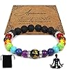 Teouuas Bracciale Chakra, Pietre Naturali con Perle Lavica, Bracciale Yoga Reiki Elastico con Borsa Portagioie, Carta con Significato, Resistente per Uomini e Donne, Equilibrio e Guarigione