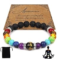 Teouuas Bracciale Chakra, Pietre Naturali con Perle Lavica, Bracciale Yoga Reiki Elastico con Borsa Portagioie, Carta con Significato, Resistente per Uomini e Donne, Equilibrio e Guarigione