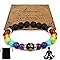 Teouuas Bracciale Chakra, Pietre Naturali con Perle Lavica, Bracciale Yoga Reiki Elastico con Borsa Portagioie, Carta con Significato, Resistente per Uomini e Donne, Equilibrio e Guarigione