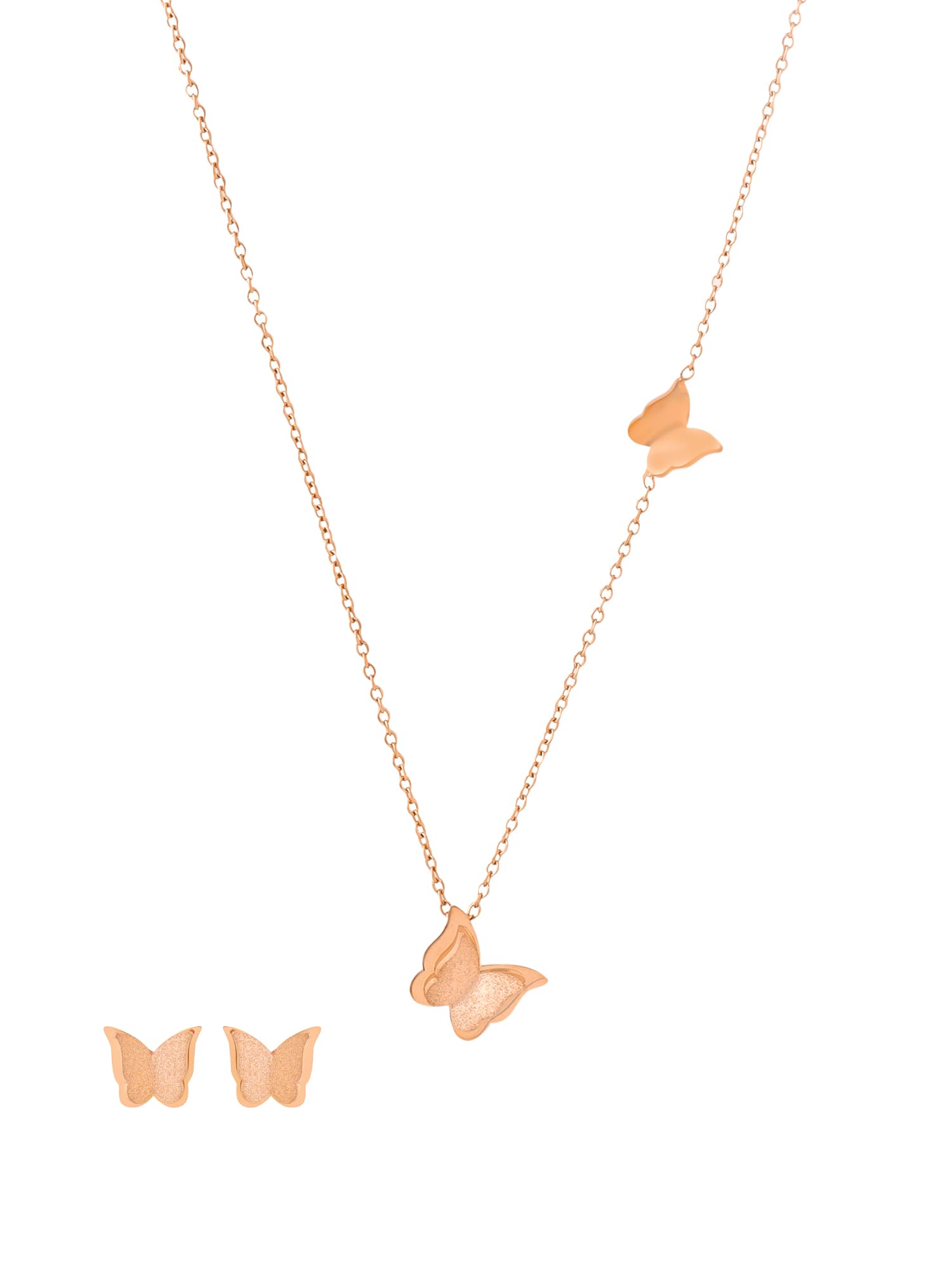 Yellow Chimes Pendant Set for Women Butterfly Surgical Steel 18K Real Rose Gold Plated Pendant Set for Girls and Women
