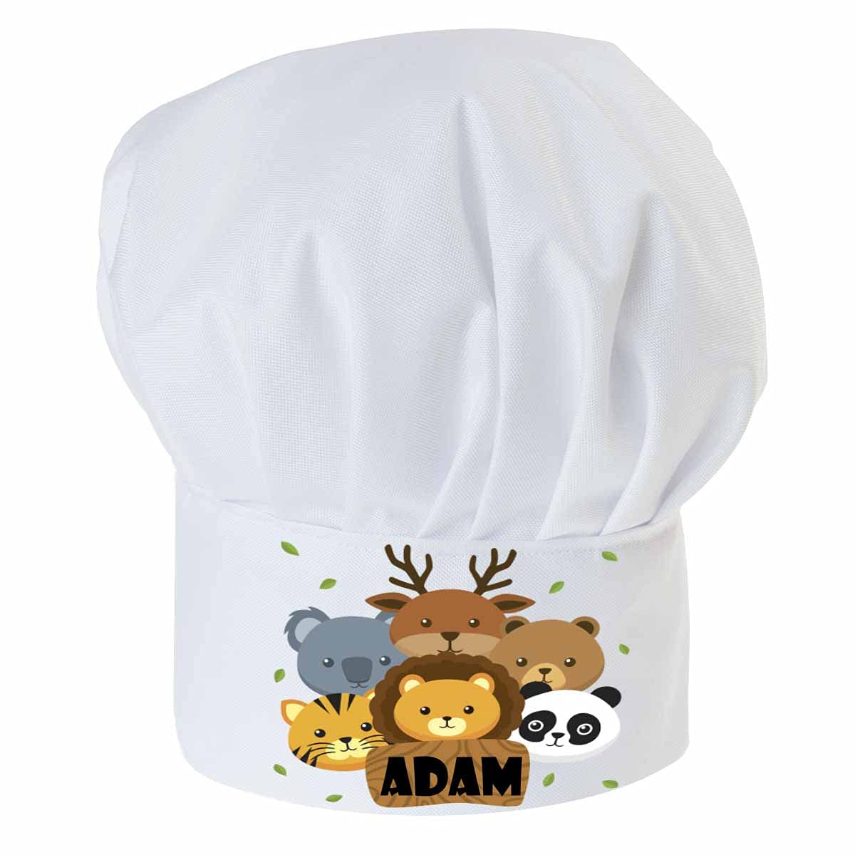 Ferocity Personnalisé de Cuisinier Chapeau avec Un nom pour Enfants avec Texte de Cuisine Ajustable Toque Animaux [099]