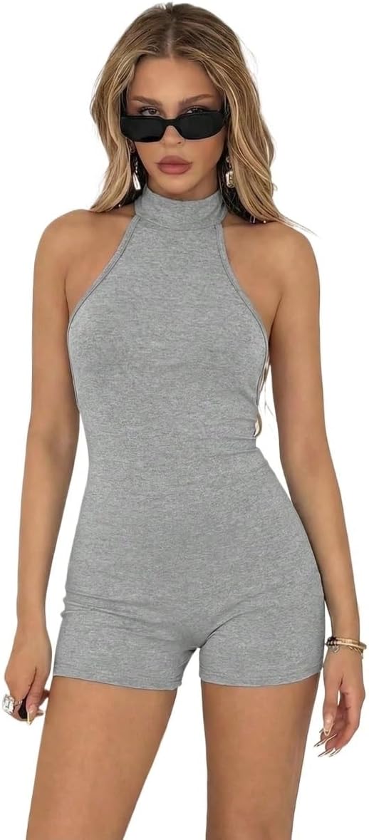 Rompers for Women Summer 2026 Backless High Neck Jumpsuit, Casual