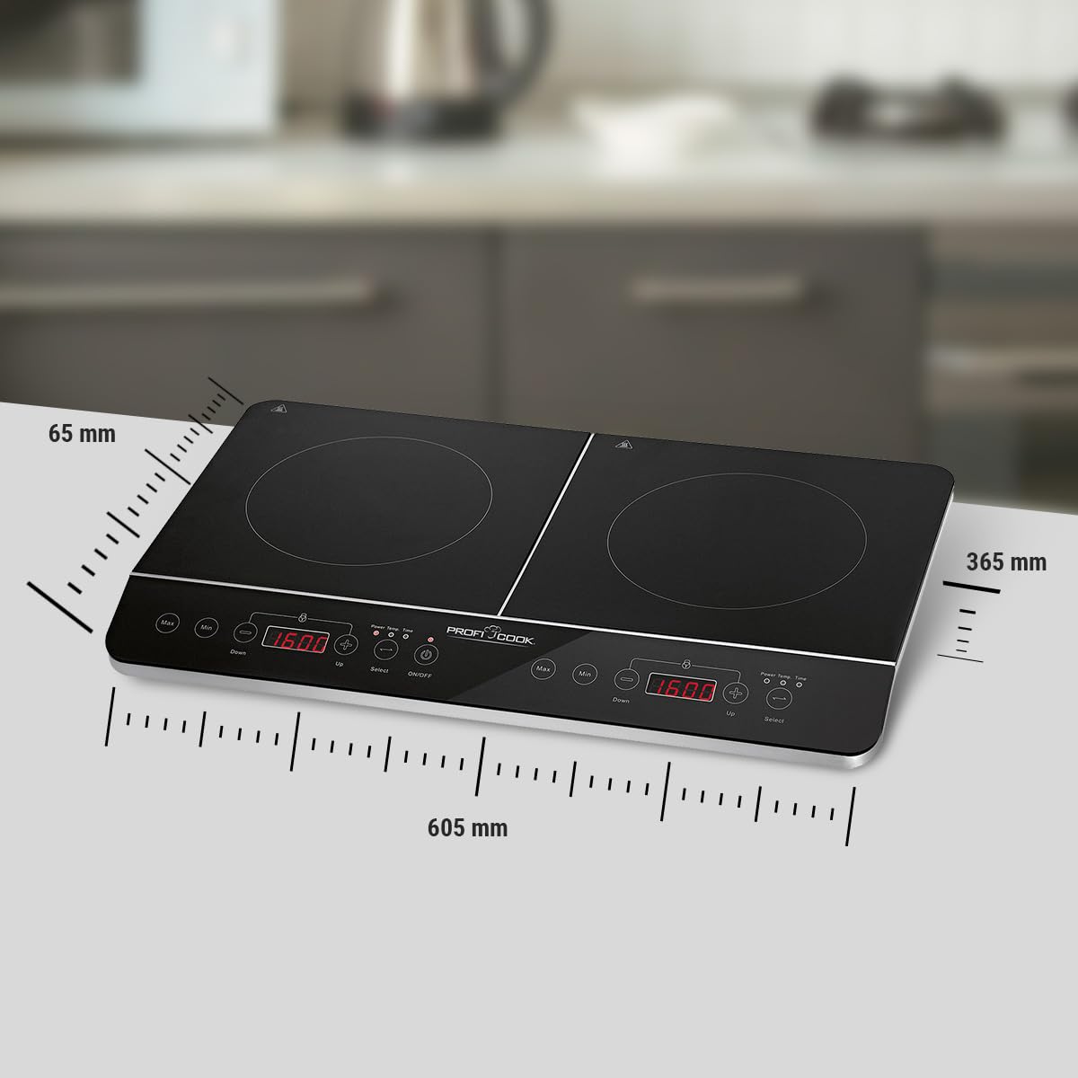 Proficook DKI 1067 Placa de inducción doble portátil, 10 niveles de temperatura, 3500 W, Negro