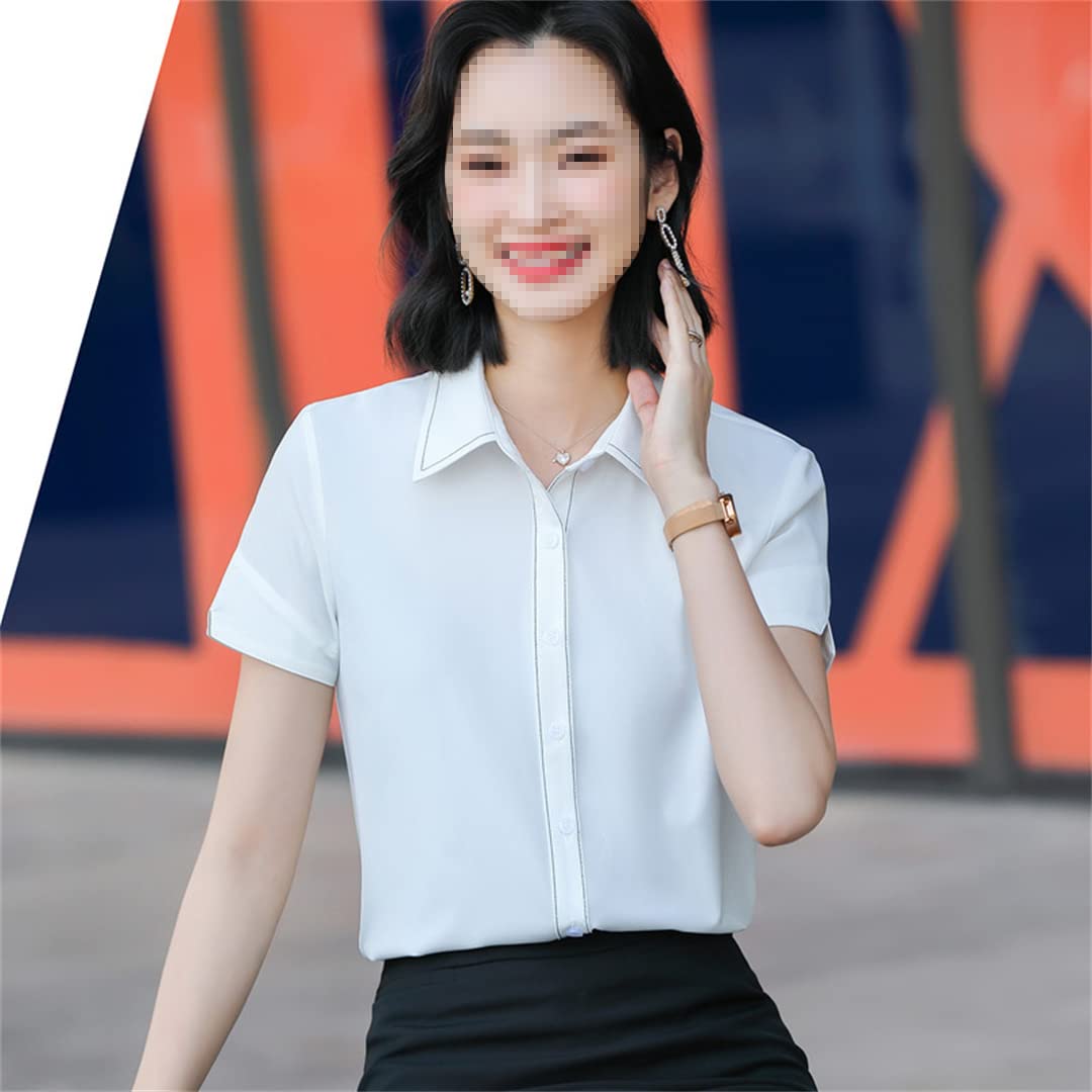 Chemise boutonnée pour Femmes à Manches Courtes col en V Chemisier d'affaires pour Le Travail Bureau été Slim t-Shirts Formels