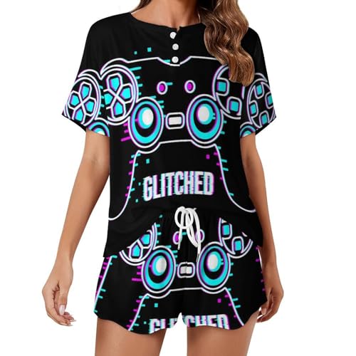 Pyjama femme manches courtes Jeu Glitch contre la chaleur pour dormir sereinement