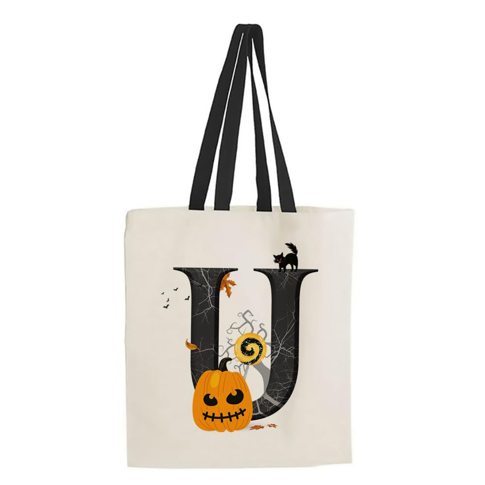 Halloween Tote Bags - Trick or Treat, Pumpkin Party, Girl Gifts - Reusable, Black Handle