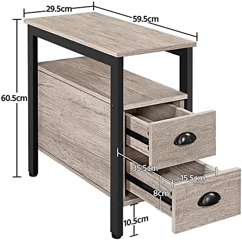 Yaheetech End Table Side Table with 2 Drawer Nightstand Storage Cabinet for Living Room Bedroom Vintage Style 59.5x29.5x60.5cm, Grey