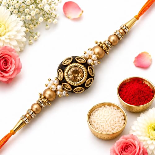 Image of eCraftIndia Silver Floral Designer Rakhi for Brother | Raksha Bandhan Rakhi for Bhai Bhaiya