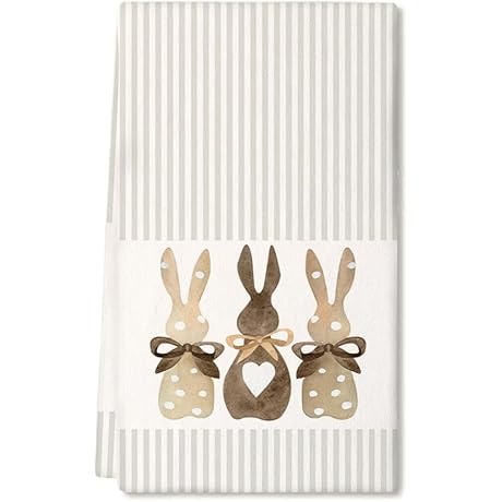Beige Bunny Dish Towels, 18x26 Inch Drying Dishcloth Farmhouse and Home Decor...