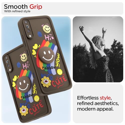 Image of Pikkme Back Cover for Samsung Galaxy M30 | Soft Silicone| Cute Rainbow Smile & 3D Cartoon Flower Design | Shockproof Raised Camera Protection Bumper Case (Brown)