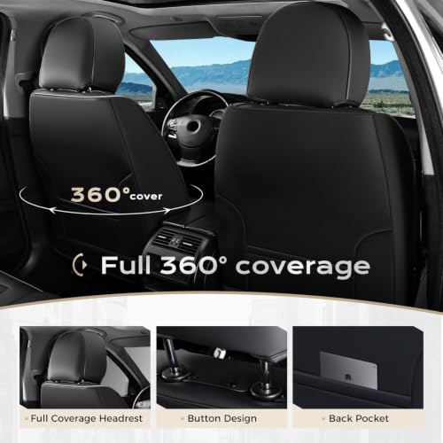 Image of Coverado Car Seat Covers Full Set, Seat Covers for Cars, Front Seat Covers and Back Seat Cover Waterproof Leather Automotive Seat Cover, Universal Car Interior Protectors Cushion for Most Cars