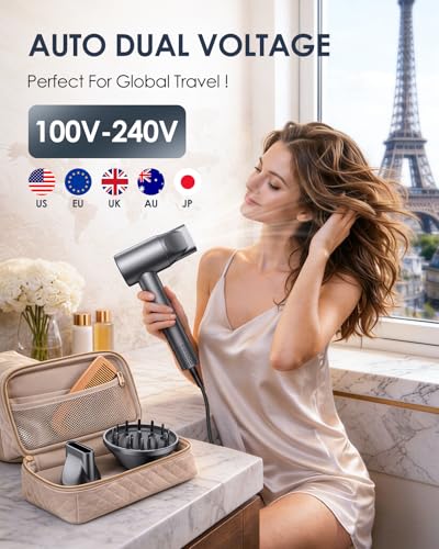 Dual Voltage Travel Hair Dryer, 170,000 RPM High-Speed Blow Dryer for Fast Drying,500M Ionic Hairdryer with Diffuser for Women & Men,Thermo-Control & Lightweight,Quiet,European International 100-240V - image 2