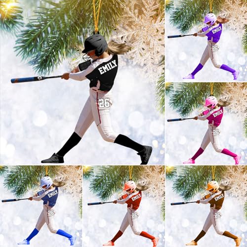 Personalized Softball Ornament - Girl Softball Christmas Tree Ornament 02