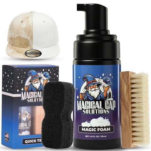 MAGICAL CAP SOLUTIONS Hat Cleaning Kit Headwear Cleaner with Foam Brush Safe for Baseball Caps Snapbacks & All Types of Fabrics (Magic Foam)
