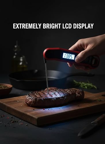 Miniatura 6 de Termómetro digital para carne, lectura instantánea, precisión de 0.5 F, LCD retroiluminado con rotación automática, termómetro impermeable IP67