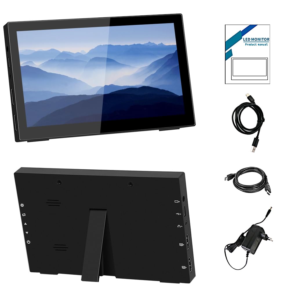 Portable Monitor Touchscreen, 10,1 Zoll Tragbarer Monitor Touchscreen Full HD 1920x1200 IPS Bildschirm, HDMI USBC Externer Bildschirm für PC Laptop Computer PS4 PS5 Xbox Ras Pi