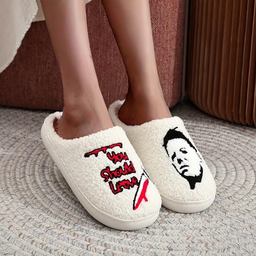 Image of Womens Mens House Slippers Retro Comfy Warm Plush Slip on Fluffy Memory Foam Home Sippers for Winter Indoor Outdoor