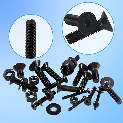 Image of newlng M2 M3 M4 M5 Screws Assortment Kit 1065pcs Bolts and Nuts Washers Sets 10.9 Carbon Steel Metric Black Flat Head Socket Head Countersunk Head Machine Screw Bolt with Spanner for Home Industrial