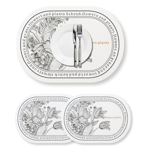 Image of PU Leather Placemat Set of 2 | Floral Print Design | Heat-Resistant, Easy-Clean Table Mat | Waterproof Dining Placemat for Dining Table, Kitchen & Everyday Use (Tulip Charm)