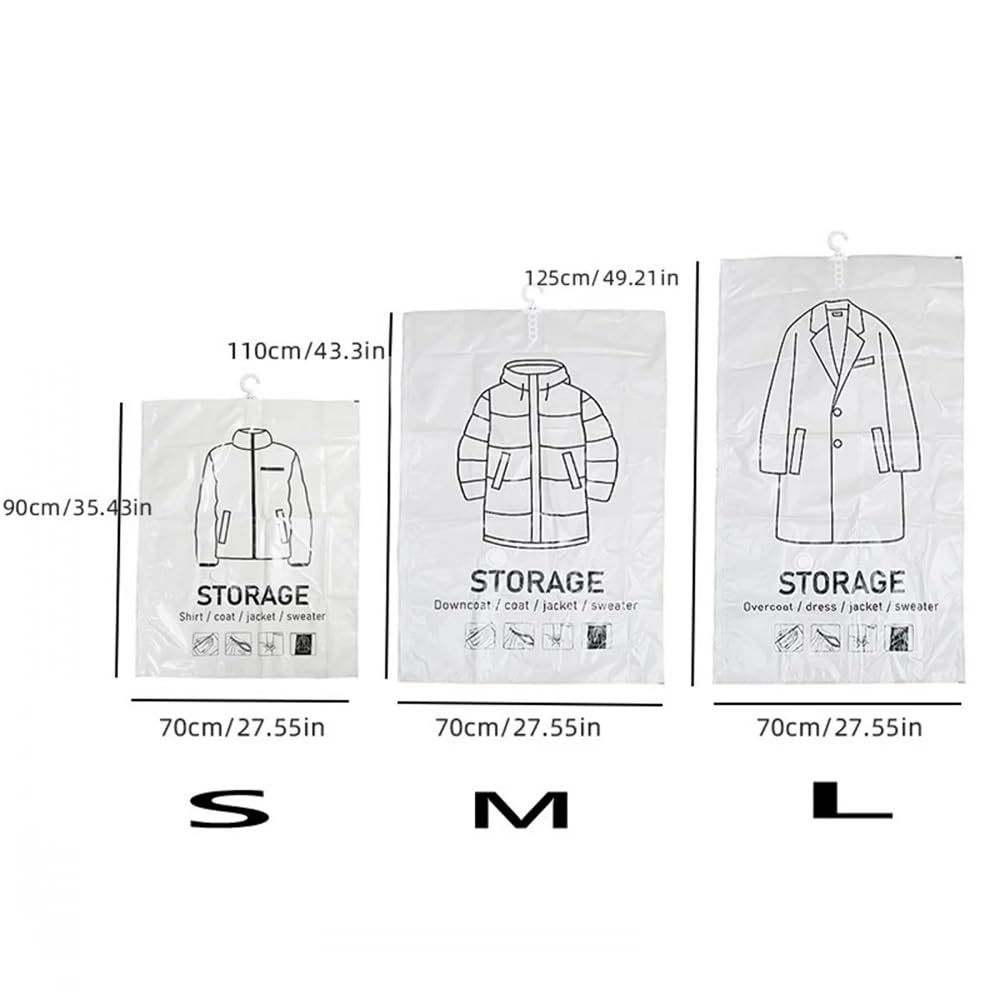 Bolsas de almacenamiento al vacío colgantes, bolsas ahorradoras de espacio colgantes, bolsas de almacenamiento colgantes for ropa, selladas al vacío(5Pack M 70X110cm)