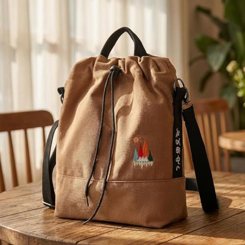 Image of Women Canvas Tote Handbags Casual Shoulder Work Bag Crossbody Bag with Sunshine Embroidery (Brown)