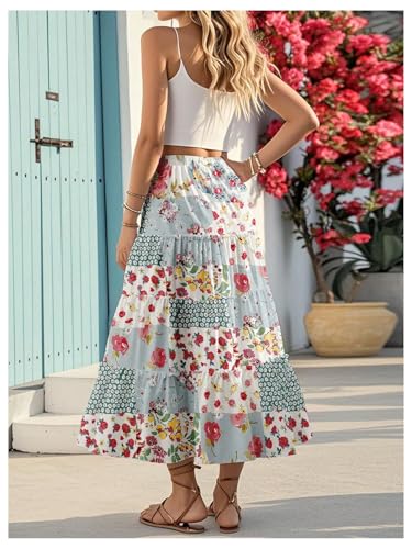Verdusa Women's Boho Floral Patchwork Skirt Vacation A Line Flowy Long Skirts2