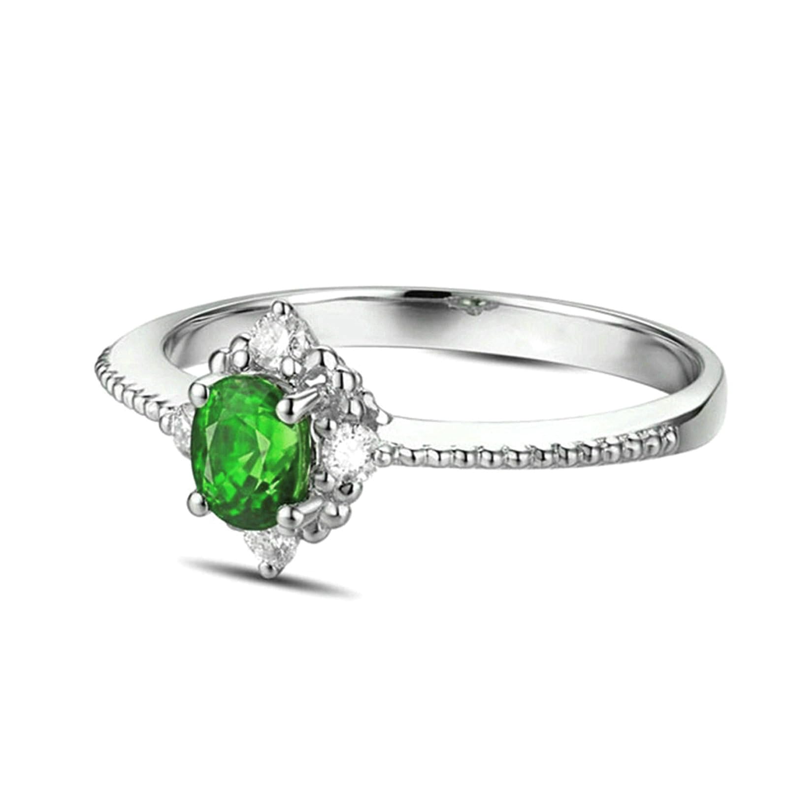 Anillo de compromiso para mujer, platino, talla 1/2-V 1/2, anillos de promesa de boda con esmeralda ovalada de 1 quilate y moissanita