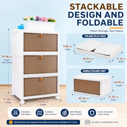 Image of Mevigo 3-Door Plastic Wardrobe for Kids| Almirah and Wardrobe for Baby Clothes| Modular Storage Cabinet with Wheel| Kids Multipurpose Organiser for Clothes /Shoes /Books /Toy -