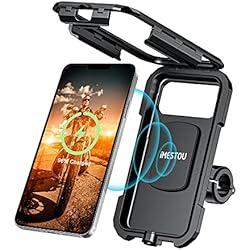 Soporte Movil Moto Carga Inalambrica iMESTOU Impermeable IP67 Soporte para Teléfono de Motocicleta Inalámbrico/USB C Cargador Carga Rápida con Interruptor para Teléfonos de 5.5 a 6.8 Pulgadas Funciona con Motocicletas de 12V/24V