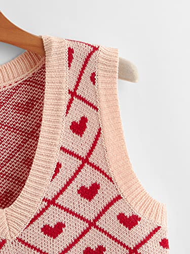 SweatyRocks Women's Plaid Geo Sleeveless V Neck Knit Crop Top Sweater Vest Heart M - Image 5