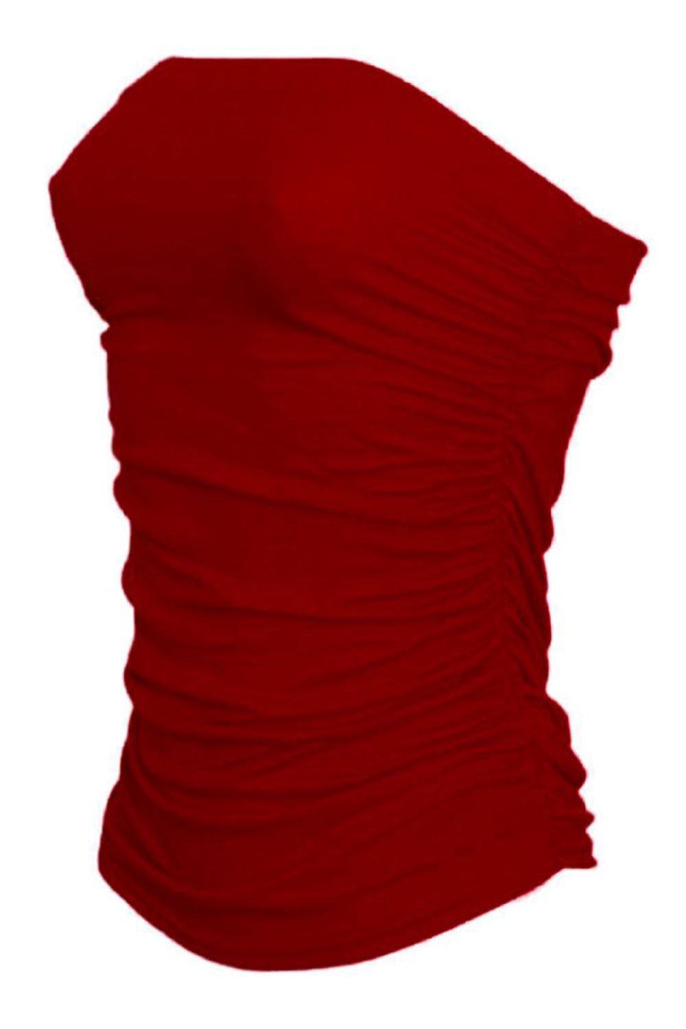 Riddled With Style Women's Wine Bandeau Strapless Boob Tube Top Side Ruched Crop Everyday Wear Plain Bra