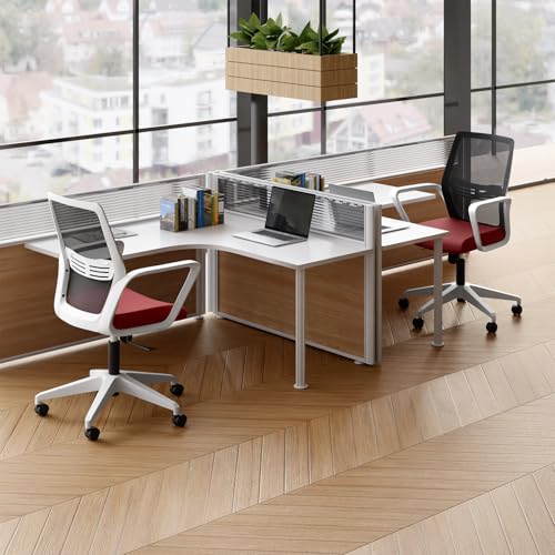 Image of Interio by Godrej Vurv Chair Mesh Back Ergonomic Work from Home /Revolving Study Chair, 1 Year Warranty, Height Adjustable | Heavy Duty Polypropylene Base | DIY Installation (Red, Set of 2)