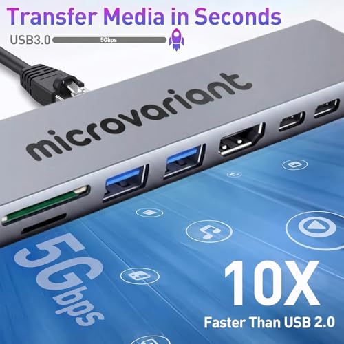 Image of Cport 8-in-1 Type C Hub /Docking Station with 4K HDMI, Data Transfer Multiport Adapter, 100W Power Delivery,USB 3.0,100MBPS Ethernet,SD /TF Card Reader,for All Type C Devices-MacBook, Laptop
